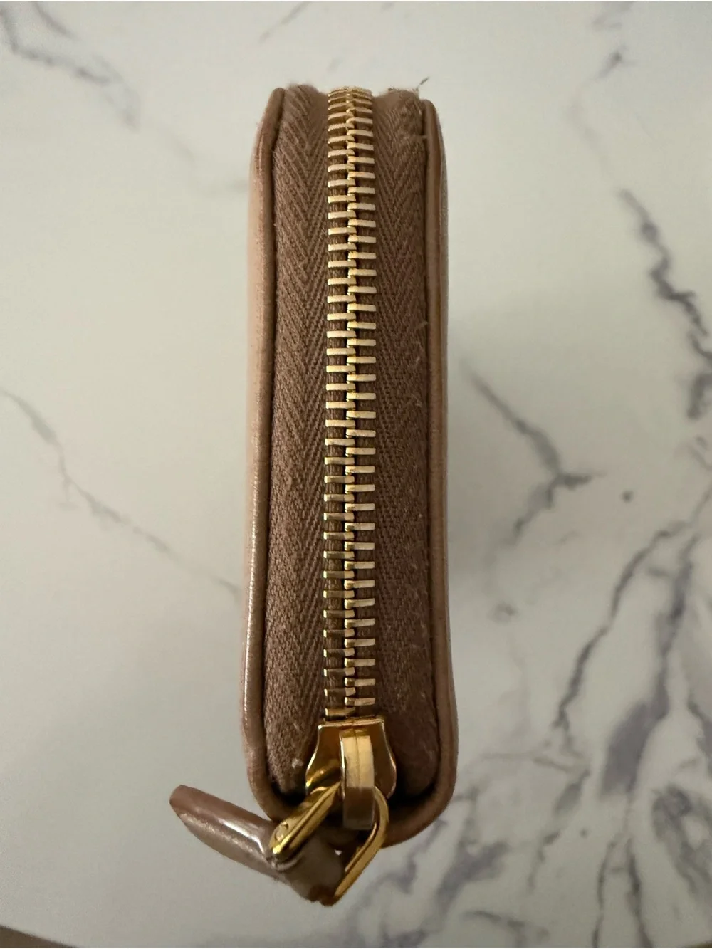 Prada Tan Leather Continental Wallet with Gold Logo Hardware
